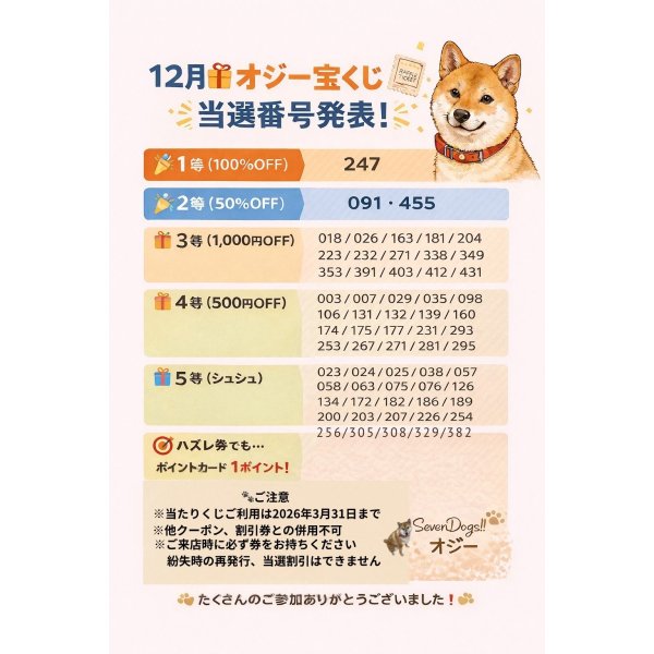 画像1: オジー宝くじ当選発表！！